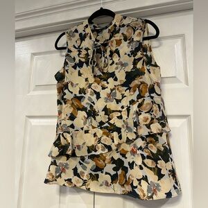 Zac & Rachel Cream Tiered Blouse with Mandarin Collar